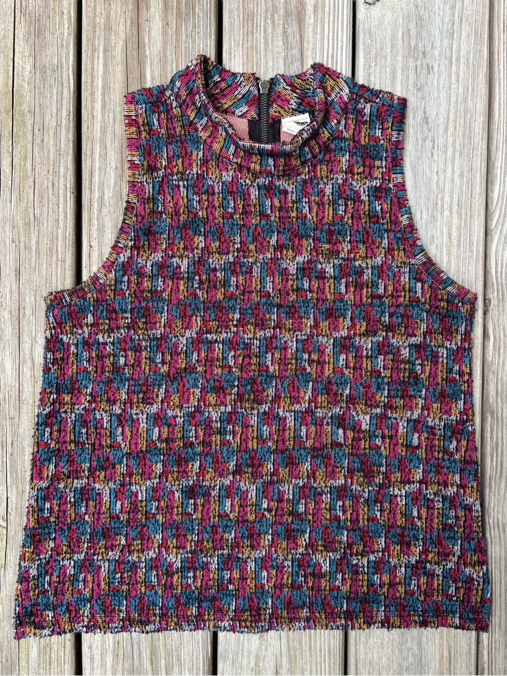 Anthropologie Akemi & Kin Petra Textured Multicolor Geo Mockneck Tank Size S